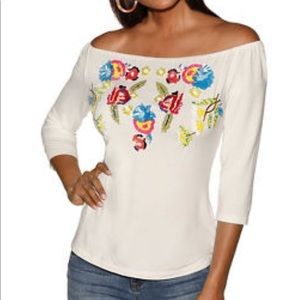 Boston Proper Sequin Floral Off The Shoulder Top